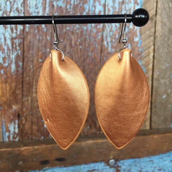 Bronze Metallic Faux Leather Teardrop Earring - Picture 1 of 4